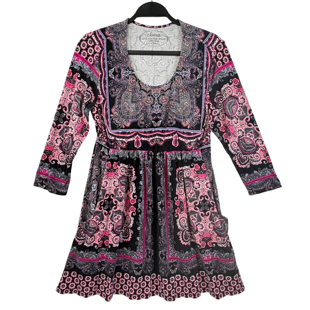 Soma Live Lounge Wear Paisley Medallion Empire Waist Tunic Top Pockets Flowy  M